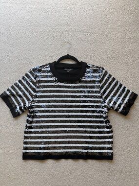 J. Crew Black and White Striped Sequin Tee